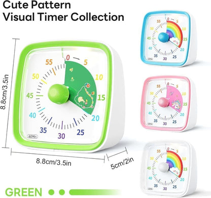 60 Minutes Visual Timer with Rainbow Pattern, Silent Flash Function, Adjustable Volume, Green V1188-MS-325-0127
