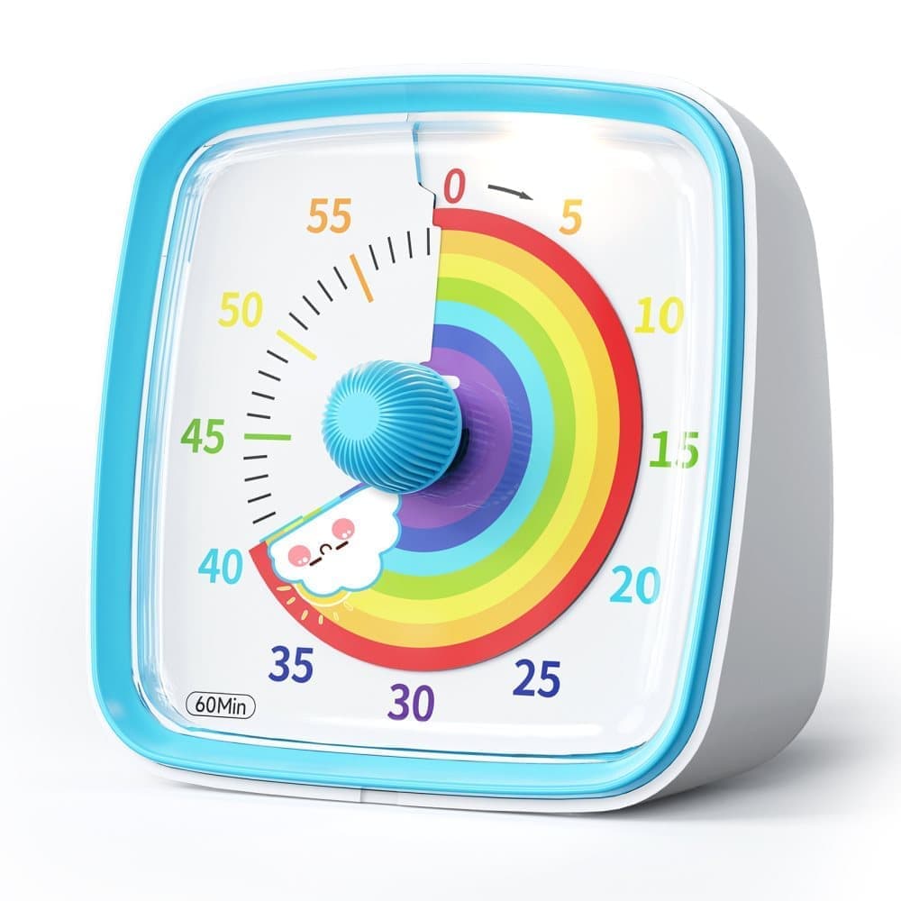 60 Minute Visual Timer with Rainbow Pattern, Silent Flash Function, Adjustable Volume, Blue V1188-MS-325-0128