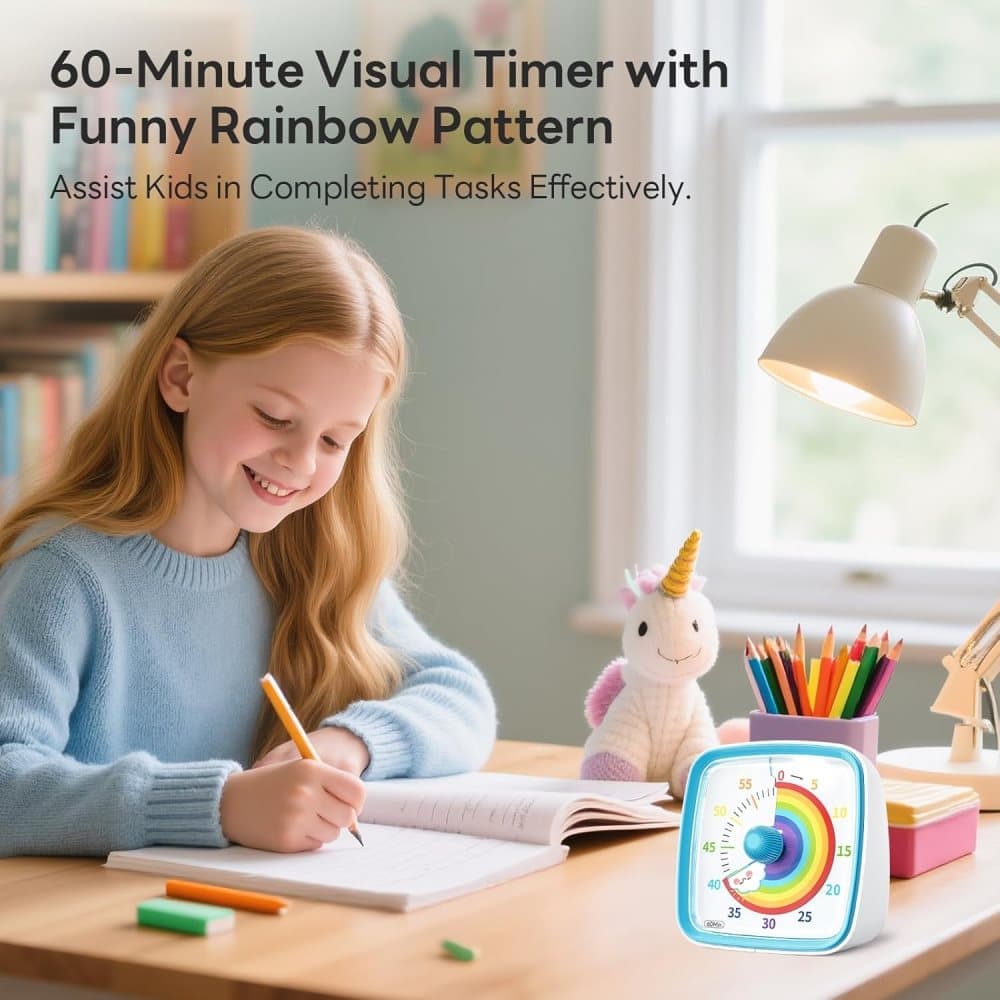60 Minute Visual Timer with Rainbow Pattern, Silent Flash Function, Adjustable Volume, Blue V1188-MS-325-0128