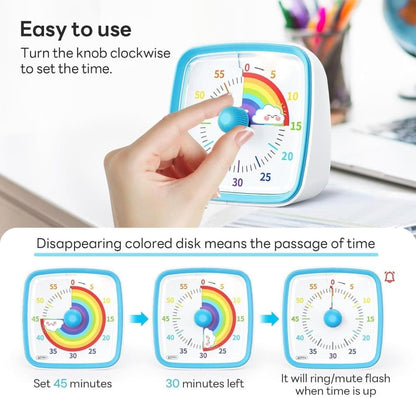 60 Minute Visual Timer with Rainbow Pattern, Silent Flash Function, Adjustable Volume, Blue V1188-MS-325-0128