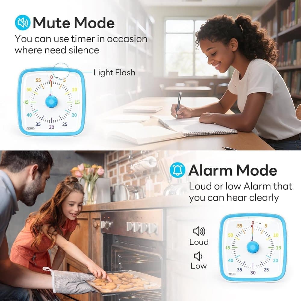 60 Minute Visual Timer with Rainbow Pattern, Silent Flash Function, Adjustable Volume, Blue V1188-MS-325-0128