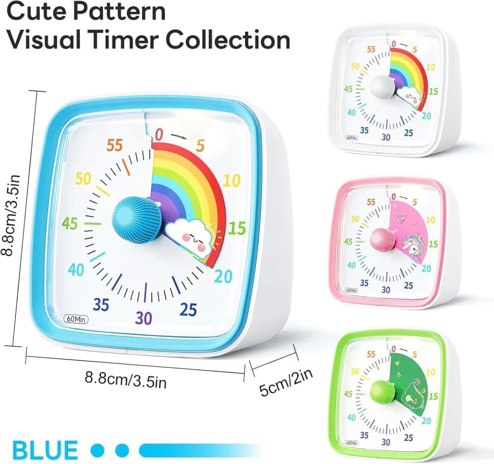 60 Minute Visual Timer with Rainbow Pattern, Silent Flash Function, Adjustable Volume, Blue V1188-MS-325-0128