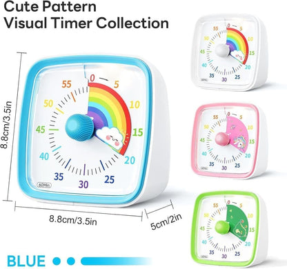 60 Minute Visual Timer with Rainbow Pattern, Silent Flash Function, Adjustable Volume, Blue V1188-MS-325-0128
