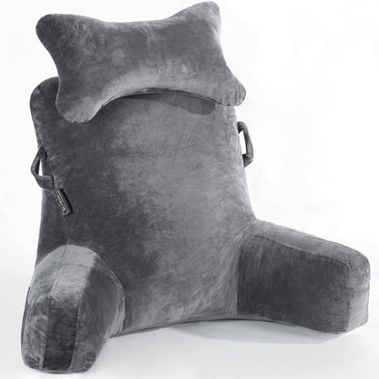 1 Piece Extra Large Back Cushion with Armrests for Bed and Sofa, Gray V1188-MS-325-0131