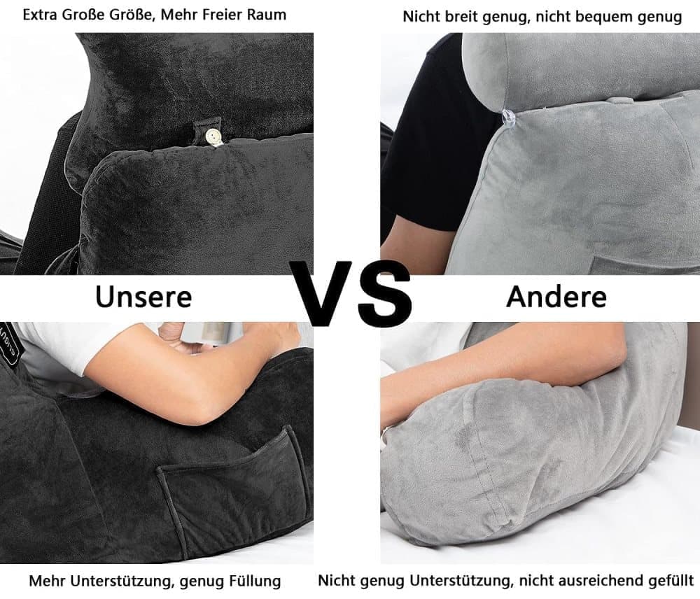 1 Piece Extra Large Back Cushion with Armrests for Bed and Sofa, Gray V1188-MS-325-0131