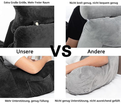 1 Piece Extra Large Back Cushion with Armrests for Bed and Sofa, Gray V1188-MS-325-0131