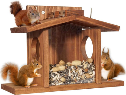 Wooden Squirrel Feeder with Removable Front Panel, Durable Outdoor Feeding Station, Easy to Fill V1188-MS-325-0133