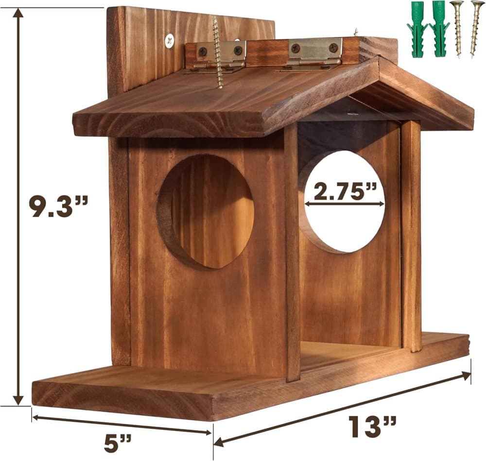 Wooden Squirrel Feeder with Removable Front Panel, Durable Outdoor Feeding Station, Easy to Fill V1188-MS-325-0133