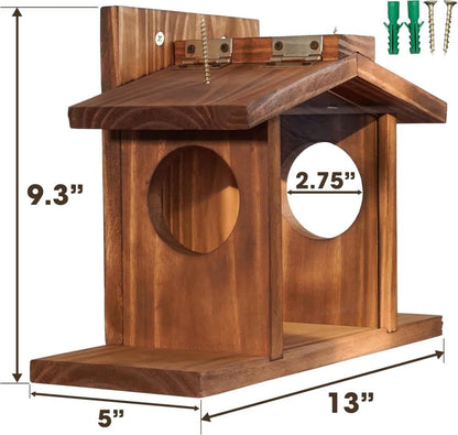 Wooden Squirrel Feeder with Removable Front Panel, Durable Outdoor Feeding Station, Easy to Fill V1188-MS-325-0133