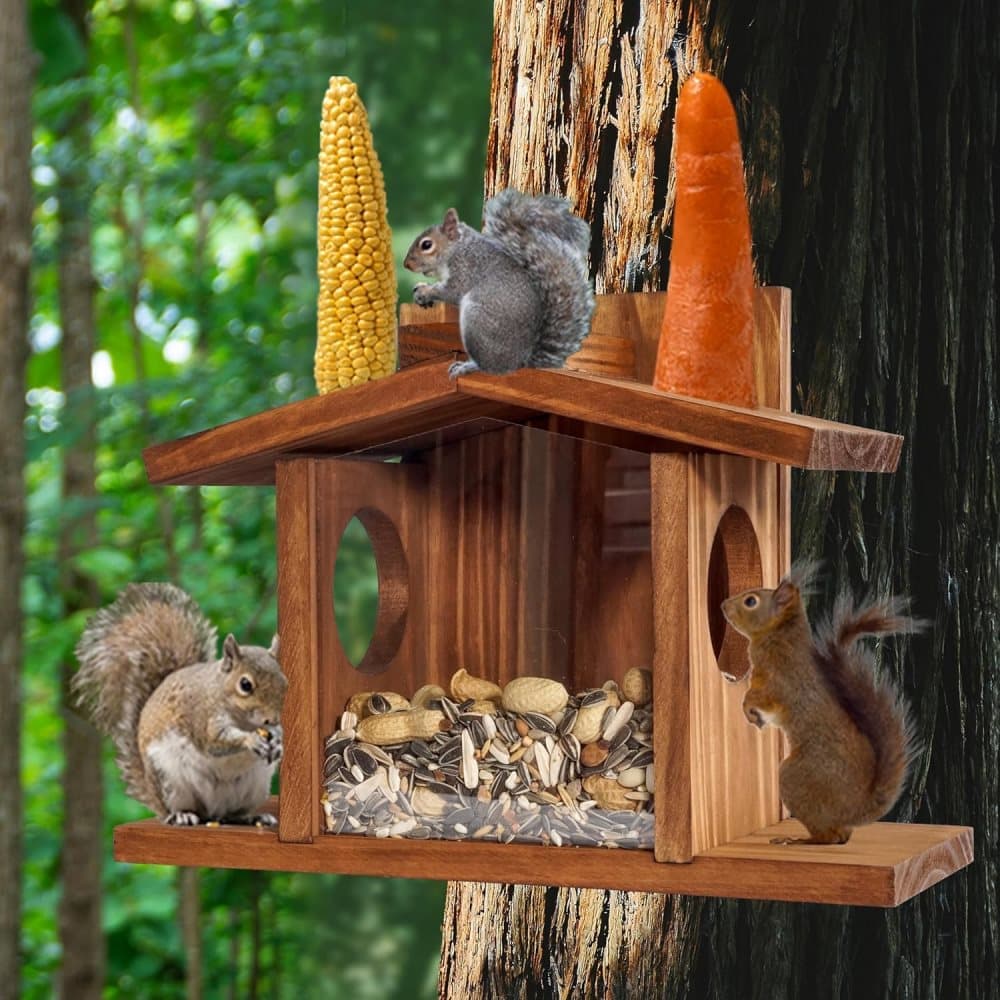 Wooden Squirrel Feeder with Removable Front Panel, Durable Outdoor Feeding Station, Easy to Fill V1188-MS-325-0133