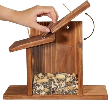 Wooden Squirrel Feeder with Removable Front Panel, Durable Outdoor Feeding Station, Easy to Fill V1188-MS-325-0133