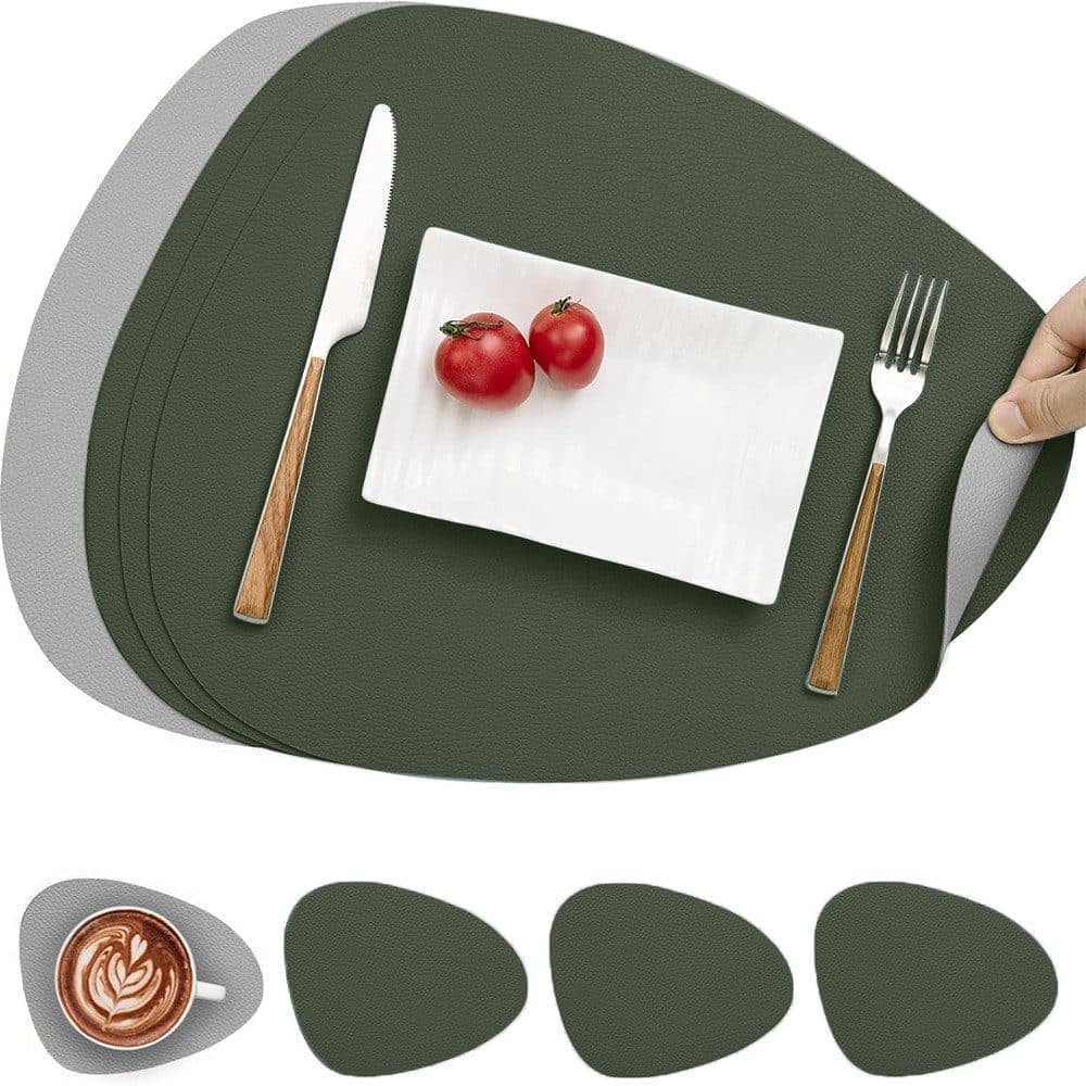 4-Pack Faux Leather Placemats Waterproof Non-Slip Easy-to-Dry Double-Sided, Green V1188-MS-325-0134