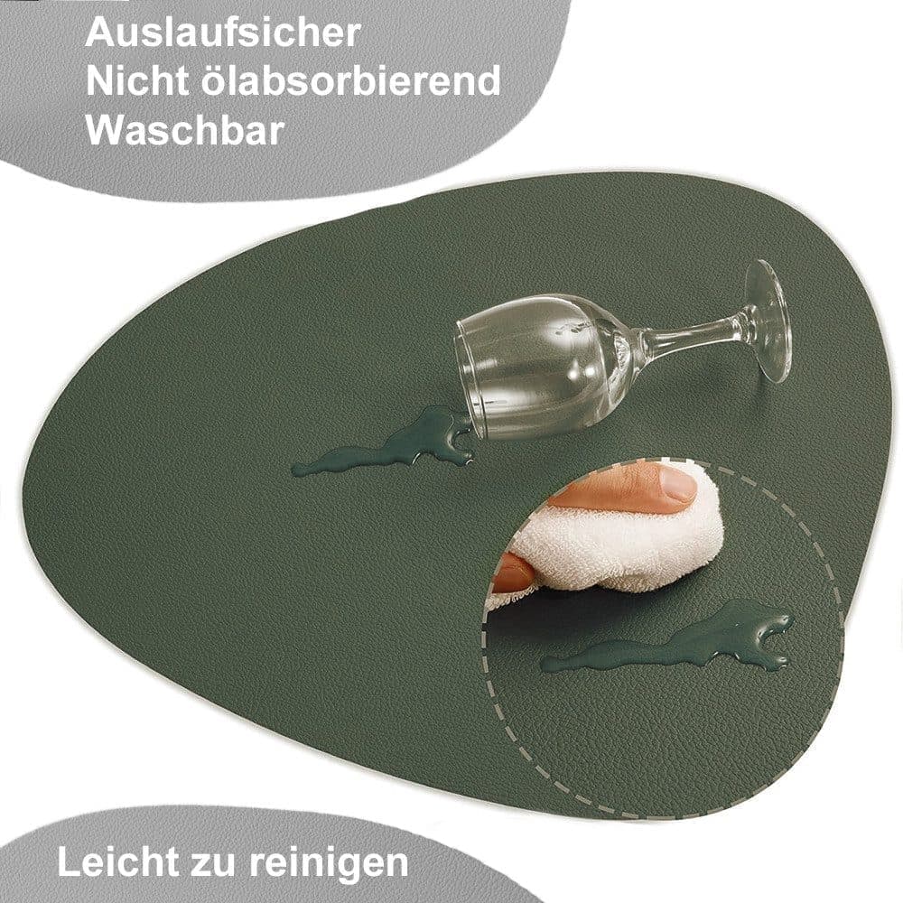 4-Pack Faux Leather Placemats Waterproof Non-Slip Easy-to-Dry Double-Sided, Green V1188-MS-325-0134