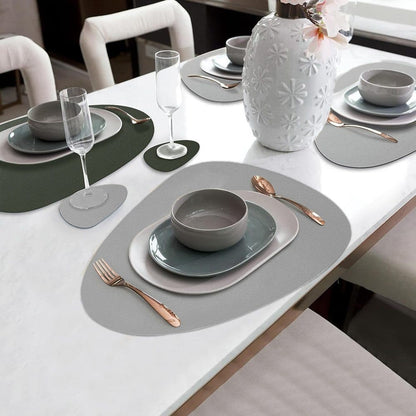 4-Pack Faux Leather Placemats Waterproof Non-Slip Easy-to-Dry Double-Sided, Green V1188-MS-325-0134