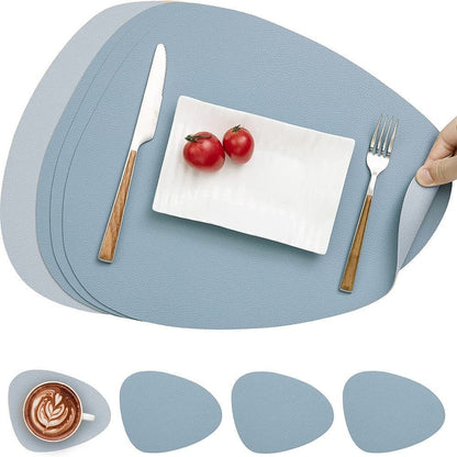 4-Pack Faux Leather Placemats Waterproof Non-Slip Easy-to-Dry Double-Sided, Blue V1188-MS-325-0137