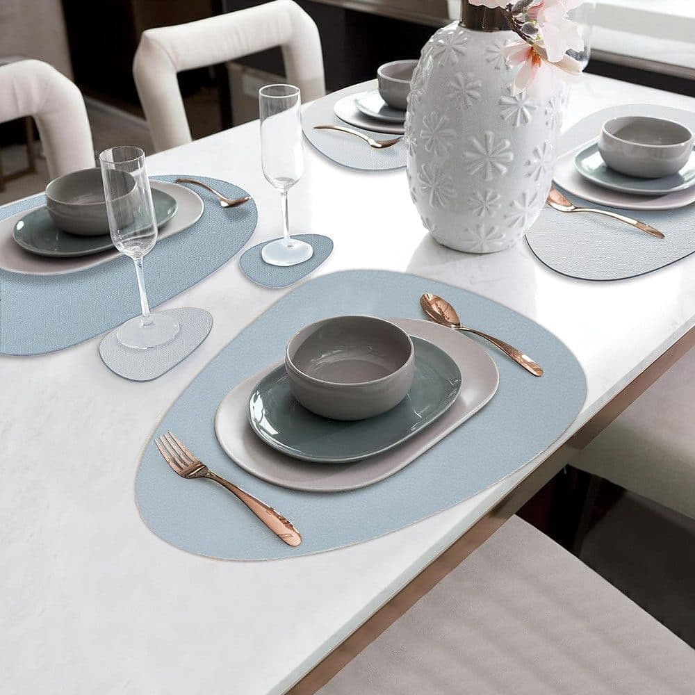 4-Pack Faux Leather Placemats Waterproof Non-Slip Easy-to-Dry Double-Sided, Blue V1188-MS-325-0137