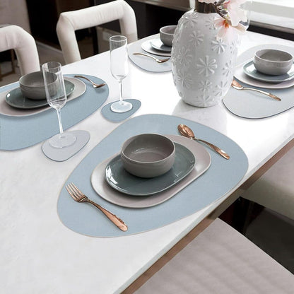 4-Pack Faux Leather Placemats Waterproof Non-Slip Easy-to-Dry Double-Sided, Blue V1188-MS-325-0137