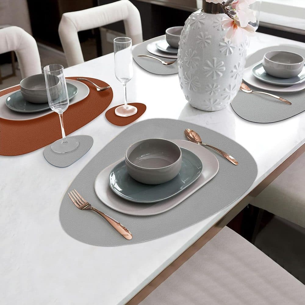4-Pack Faux Leather Placemats Waterproof Non-Slip Easy-to-Dry Double-Sided, Brown V1188-MS-325-0138