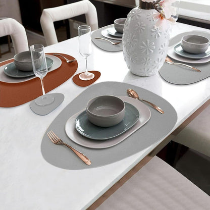 4-Pack Faux Leather Placemats Waterproof Non-Slip Easy-to-Dry Double-Sided, Brown V1188-MS-325-0138