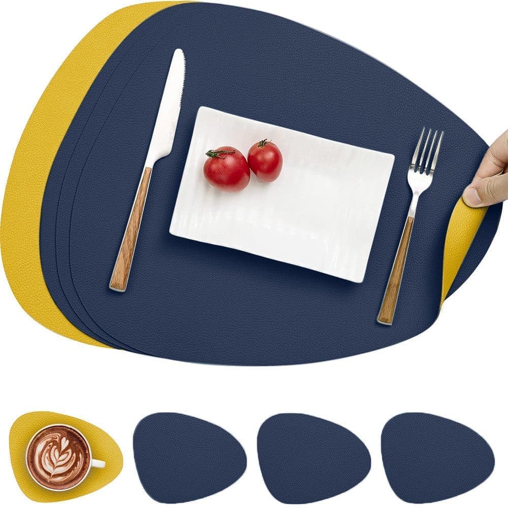 4-Pack Faux Leather Placemats Waterproof Non-Slip Easy-to-Dry Double-Sided, Dark Blue V1188-MS-325-0139