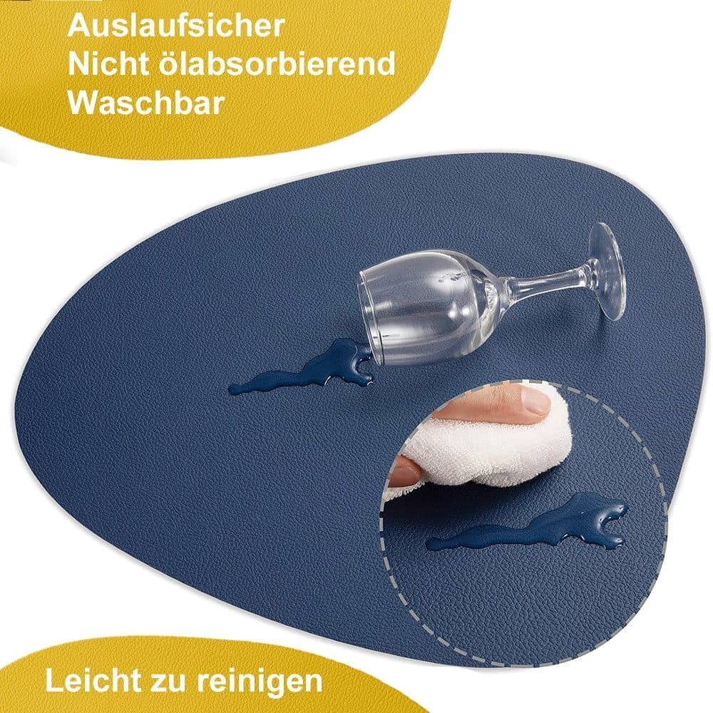 4-Pack Faux Leather Placemats Waterproof Non-Slip Easy-to-Dry Double-Sided, Dark Blue V1188-MS-325-0139