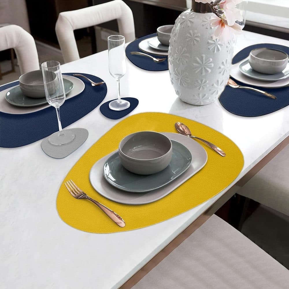 4-Pack Faux Leather Placemats Waterproof Non-Slip Easy-to-Dry Double-Sided, Dark Blue V1188-MS-325-0139
