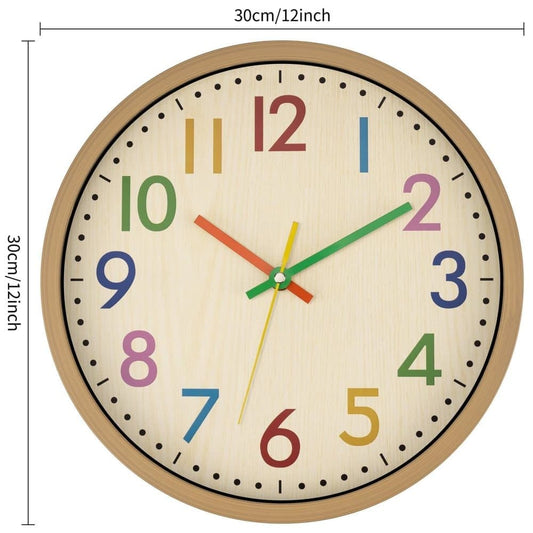 30 cm Silent Wall Clock for Kids Room Bedroom Kitchen, Colorful Learning Analog Clock, 30 cm V1188-MS-325-0144
