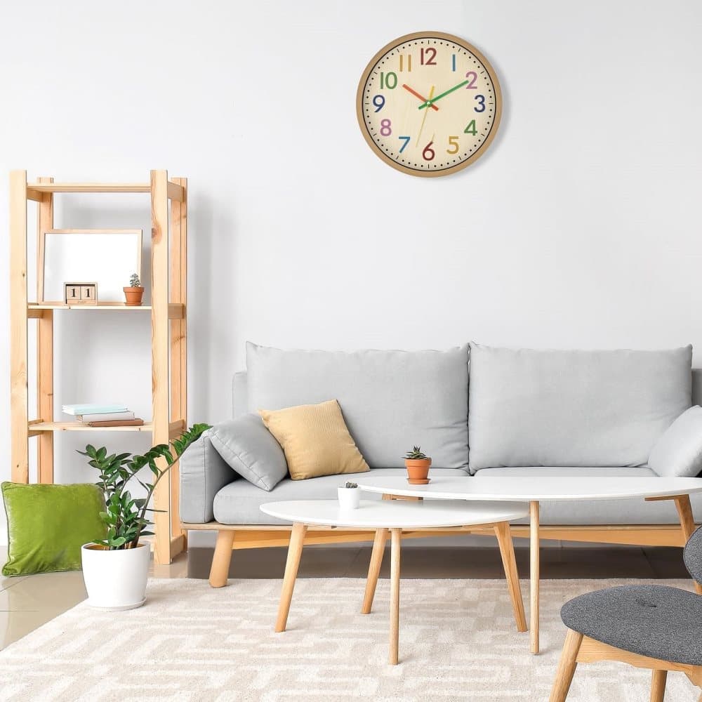 30 cm Silent Wall Clock for Kids Room Bedroom Kitchen, Colorful Learning Analog Clock, 30 cm V1188-MS-325-0144