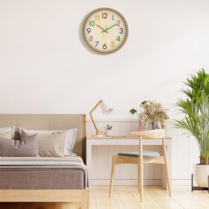 30 cm Silent Wall Clock for Kids Room Bedroom Kitchen, Colorful Learning Analog Clock, 30 cm V1188-MS-325-0144