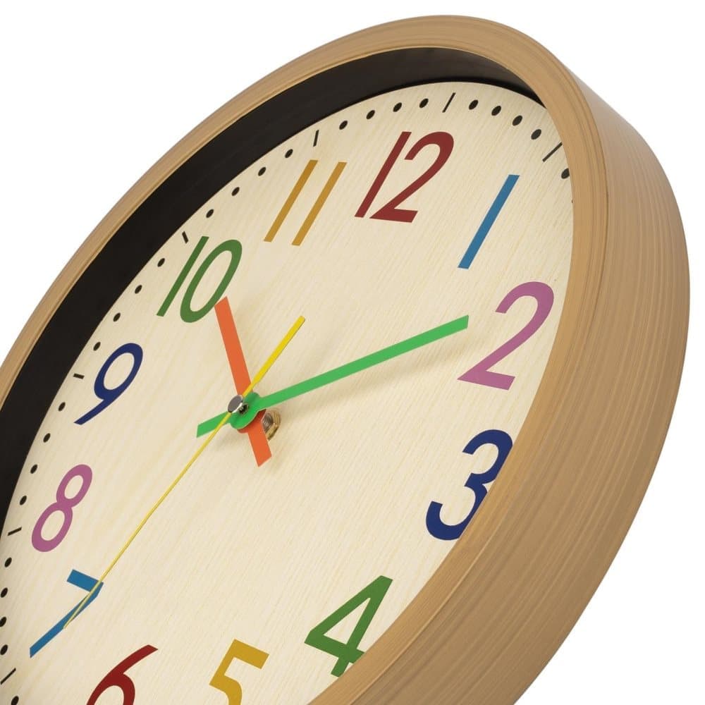30 cm Silent Wall Clock for Kids Room Bedroom Kitchen, Colorful Learning Analog Clock, 30 cm V1188-MS-325-0144