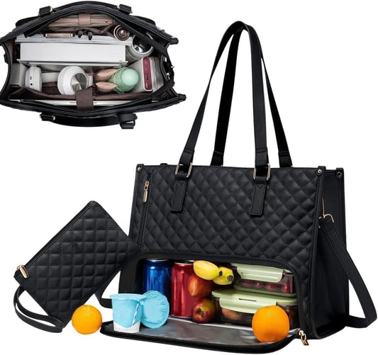 15.6 Inch 2-in-1 Insulated Leak-Proof Cooler Laptop Bag and Handbag, Black V1188-MS-325-0145