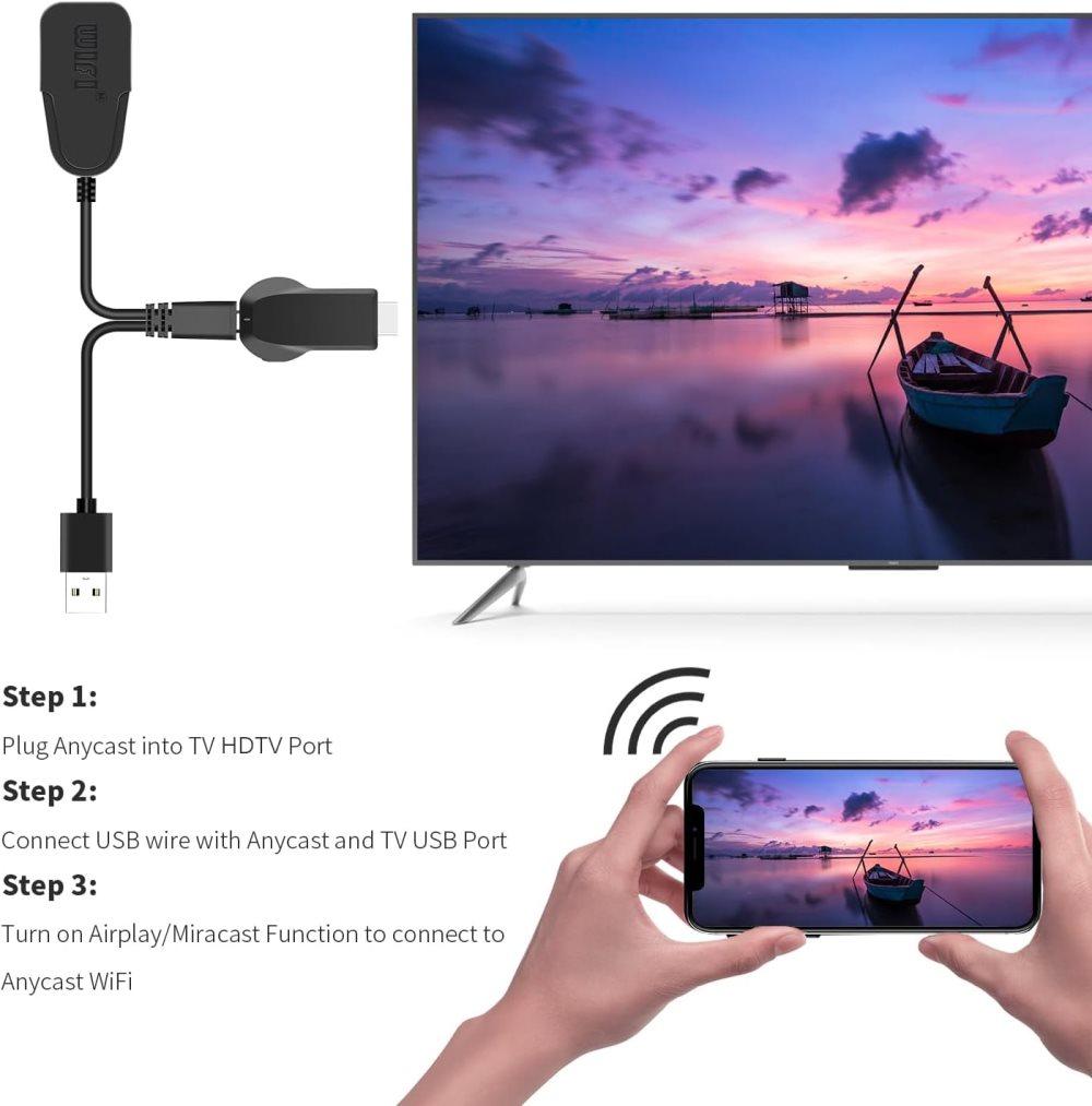 Wireless HDMI Adapter 1080P for iOS Android Windows, Black, Compatible with Samsung Philips Xiaomi TV V1188-MS-325-0154