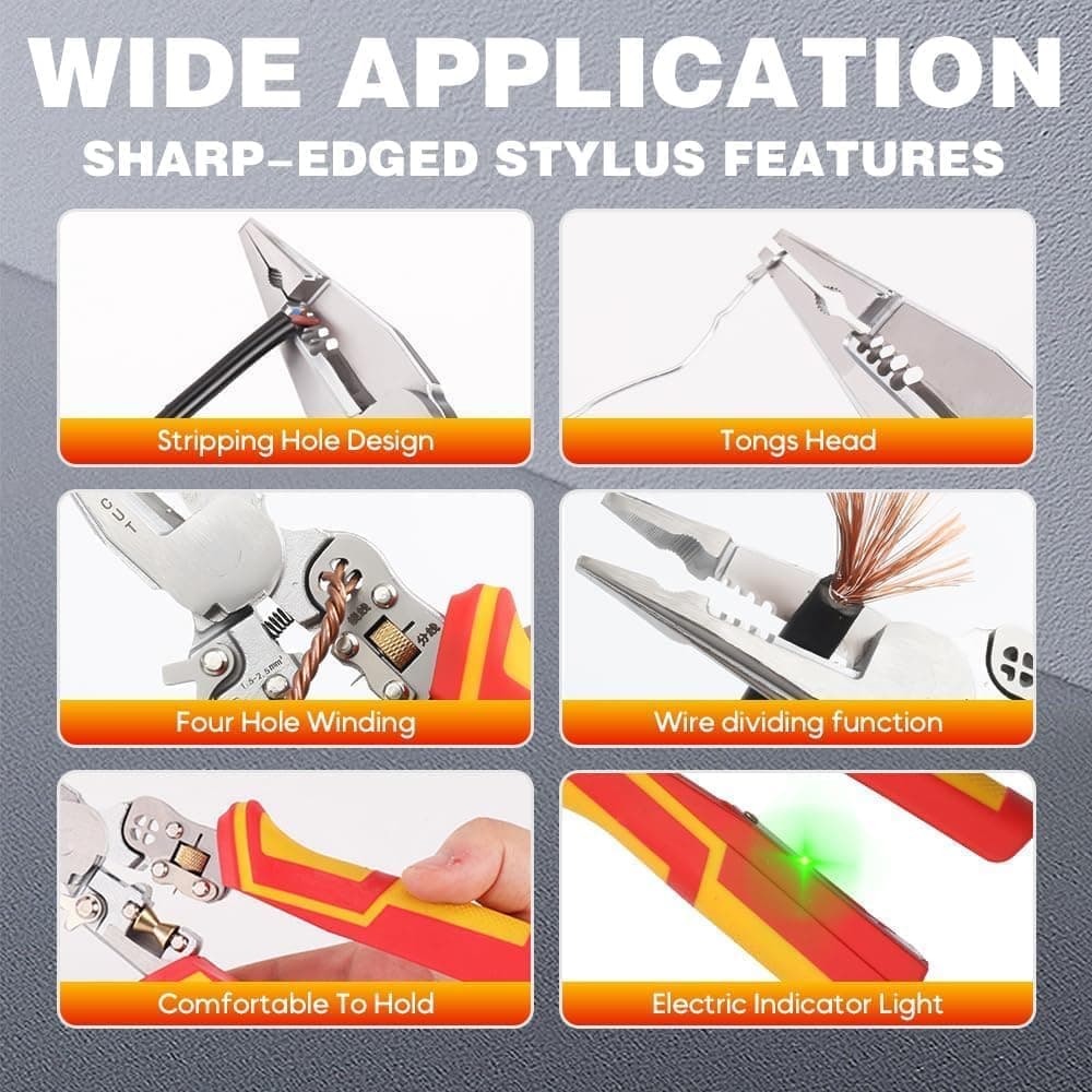 8-in-1 Multifunctional Cable Stripper with Current Measurement Crimping Plier Cutter and Ferrule Tool V1188-MS-325-0158