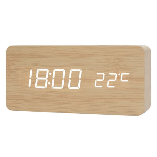 Digital LED Alarm Clock with USB Charger, Silent Wooden Design for Bedrooms and Travel, 12/24h LCD Display, V1188-MS-325-0159