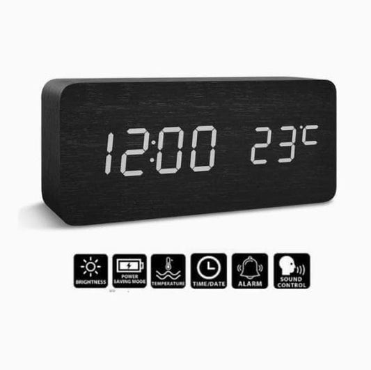 Digital LED Alarm Clock with USB Charger, Silent Wooden Clock for Bedrooms and Travel, 12/24h LCD Display, V1188-MS-325-0160