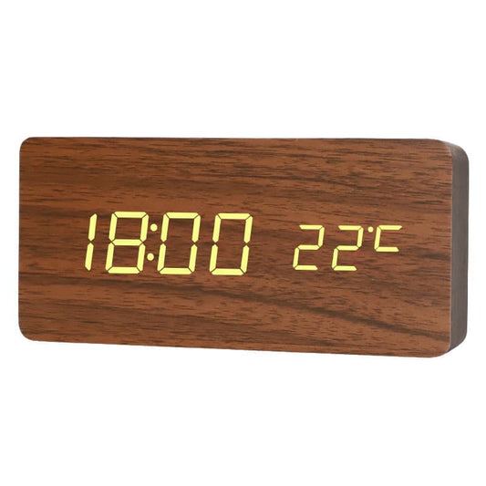 Brown Digital LED Alarm Clock with USB Charger, 12/24h LCD Display, Silent Wooden Design for Bedrooms and V1188-MS-325-0161