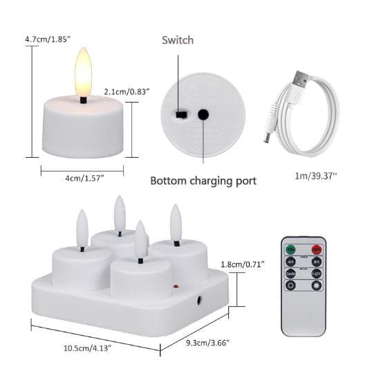 4 Rechargeable LED Heat Lights with Remote and Timer, Compatible with Oral-B and Philips, Includes Charging V1188-MS-325-0163