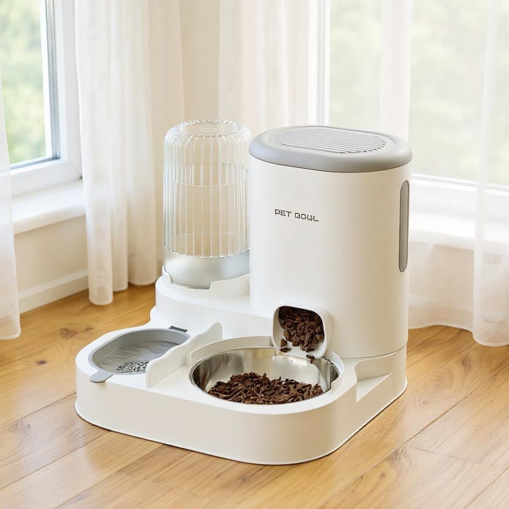2-in-1 Automatic Cat Feeder and Water Dispenser for Pets, Compatible with Cats and Dogs, Gray V1188-MS-325-0164