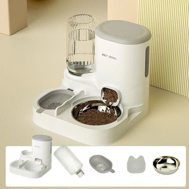 2-in-1 Automatic Cat Feeder and Water Dispenser for Pets, Compatible with Cats and Dogs, Gray V1188-MS-325-0164