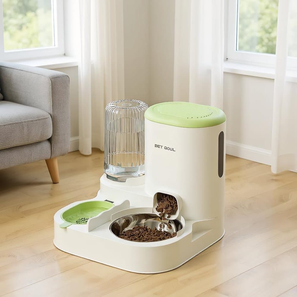 2-in-1 Automatic Cat Feeder and Water Dispenser for Pets, Compatible with Cats and Dogs, Green V1188-MS-325-0166