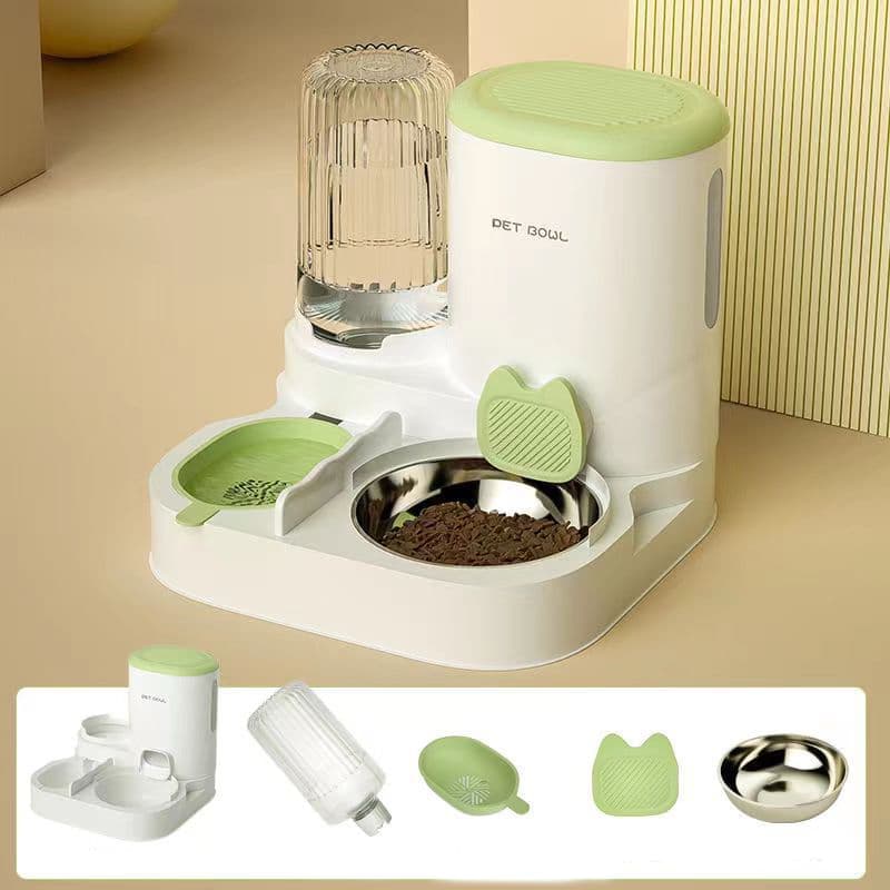 2-in-1 Automatic Cat Feeder and Water Dispenser for Pets, Compatible with Cats and Dogs, Green V1188-MS-325-0166