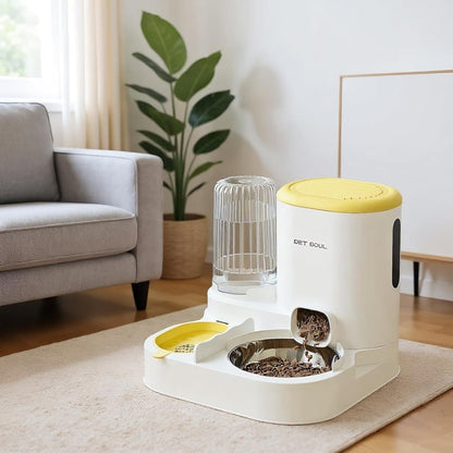 2-in-1 Automatic Cat Feeder and Water Dispenser for Pets, Compatible with Cats and Dogs, Yellow V1188-MS-325-0167