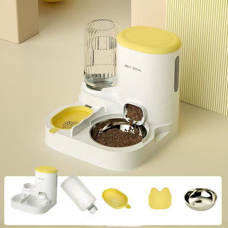 2-in-1 Automatic Cat Feeder and Water Dispenser for Pets, Compatible with Cats and Dogs, Yellow V1188-MS-325-0167