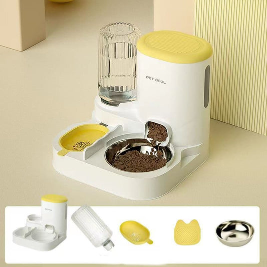 2-in-1 Automatic Cat Feeder and Water Dispenser for Pets, Compatible with Cats and Dogs, Yellow V1188-MS-325-0167