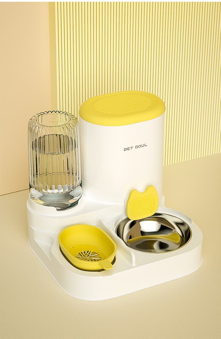 2-in-1 Automatic Cat Feeder and Water Dispenser for Pets, Compatible with Cats and Dogs, Yellow V1188-MS-325-0167