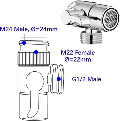 Kitchen Faucet Diverter Valve with Skimmer T-pipe Adapter for Hand Shower, Compatible with M22 M24 G1/2 V1188-MS-325-0168