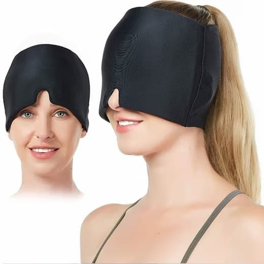 Cooling Migraine Cap with Gel Eye Mask for Headache Relief and Sleep Aid, Black, Compatible with Oral-B V1188-MS-325-0171