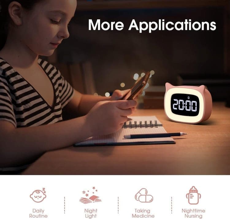 Digital LED Alarm Clock with Silent Operation, 5 Volume Levels, 5-Color Night Light, 18 Natural Sounds, V1188-MS-325-0175