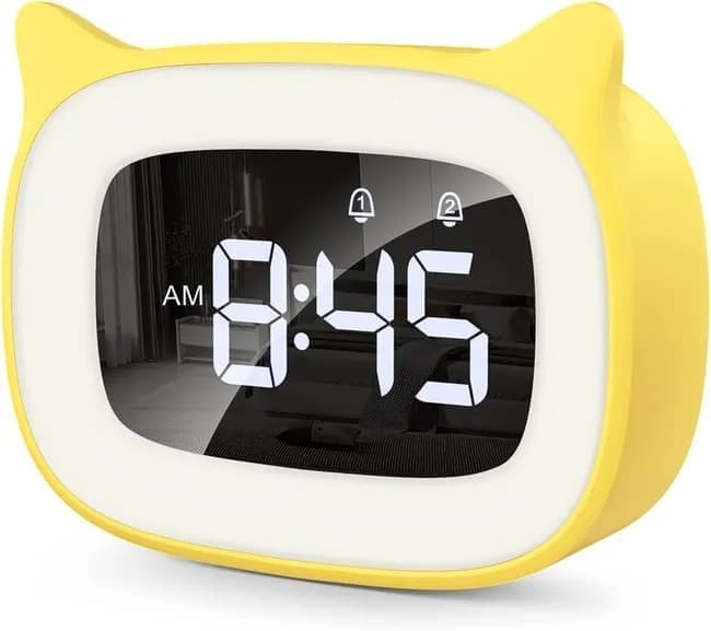 Yellow Digital LED Alarm Clock with Silent Operation, 5 Volume Levels, 5-Color Night Light, 18 Natural V1188-MS-325-0176