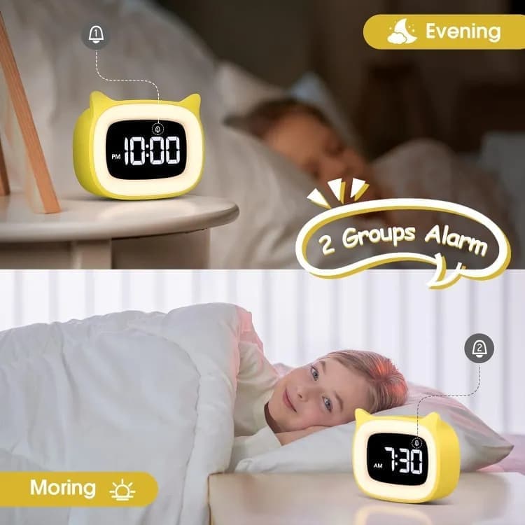 Yellow Digital LED Alarm Clock with Silent Operation, 5 Volume Levels, 5-Color Night Light, 18 Natural V1188-MS-325-0176
